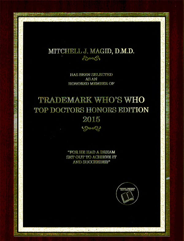 Trademark Who’s Who Top Doctors Honors Edition 2015 plaque